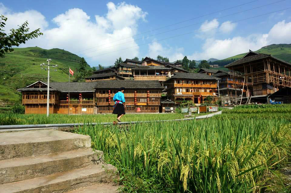 Distinctive wooden houses of Yao people in Dazhai village