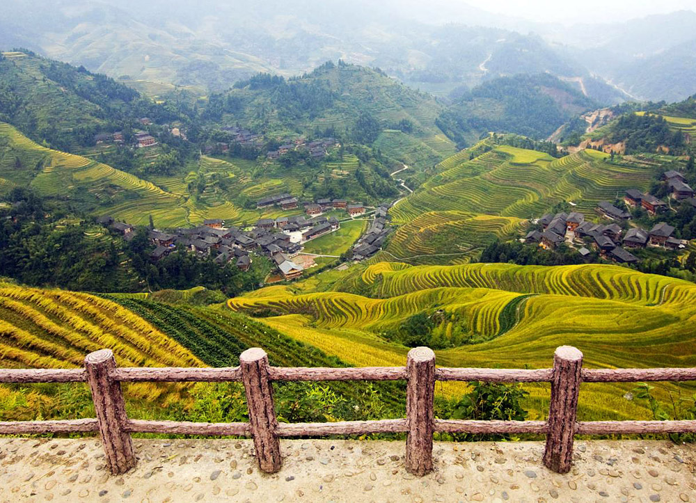 Overlooking the charming scenery of Dazhai rice terrace fields