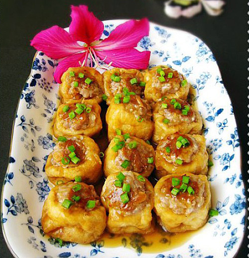 Pork stuffed fried tofu,Guilin China