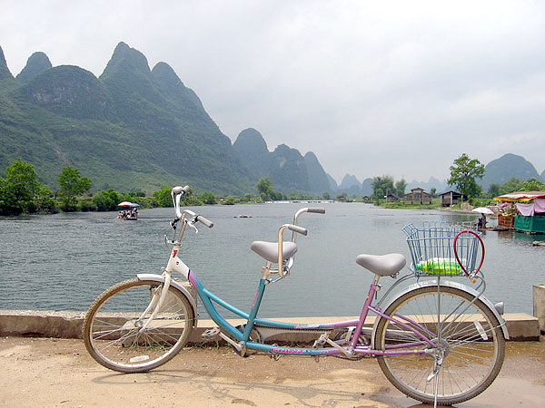 Bike riding into the countryside of Yangshuo,Guilin