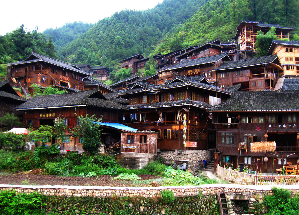 Traditional wooden house structures of Miao minority