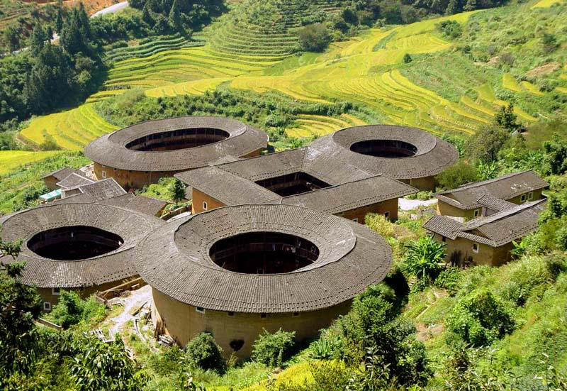 A bird's eye view of Tianluokeng earth towers cluster