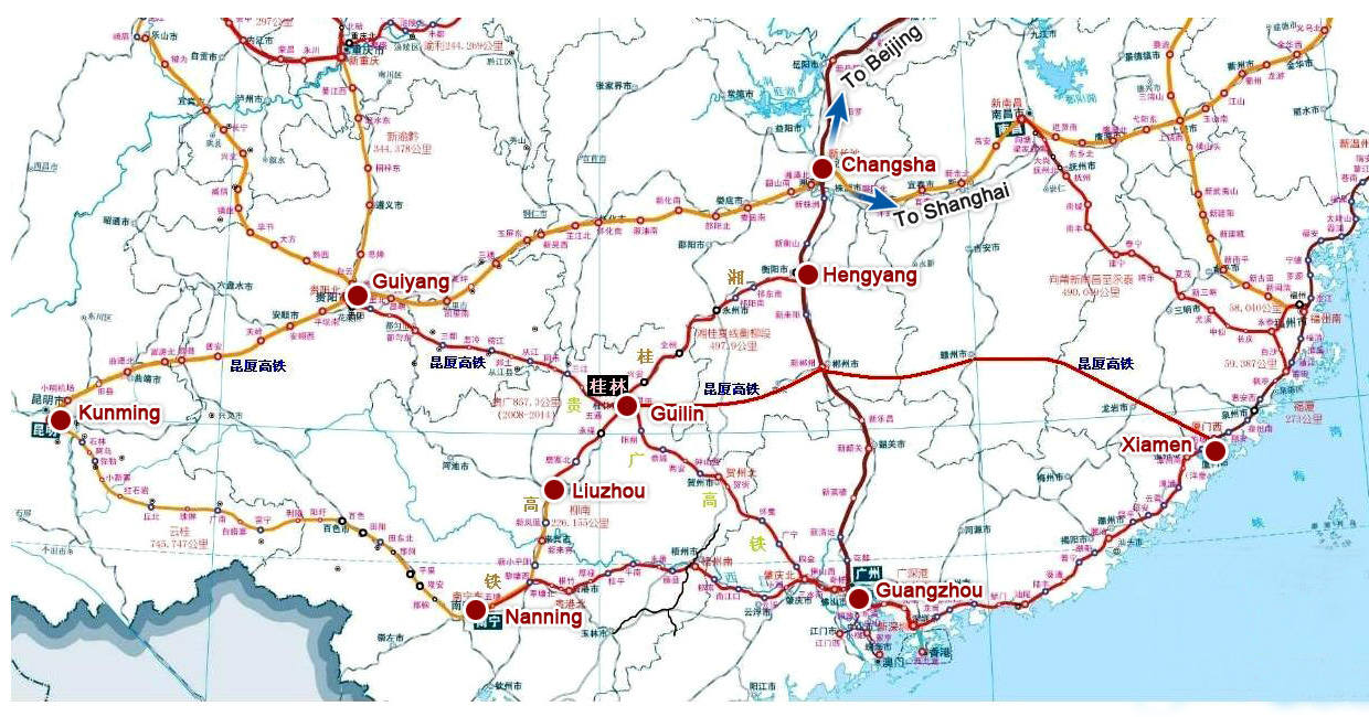 High-speed ralway network in South China
