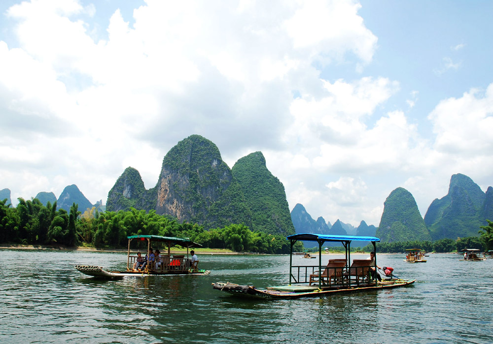 Bamboo rafting along the Li River in Yangshuo