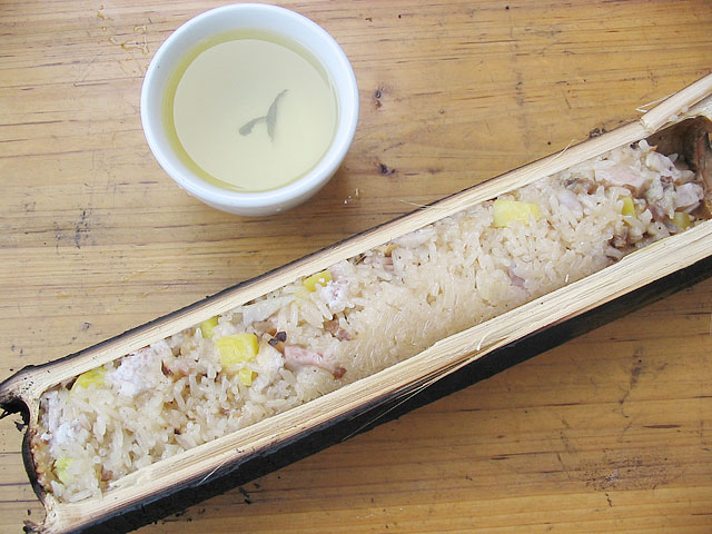 Rice Steamed in Bamboo