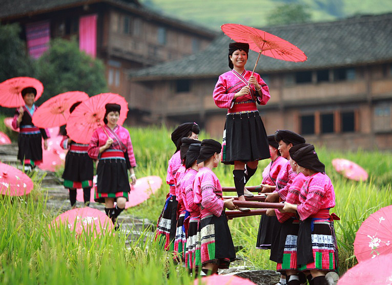 Red clothes of Yao minority in longsheng,Guilin