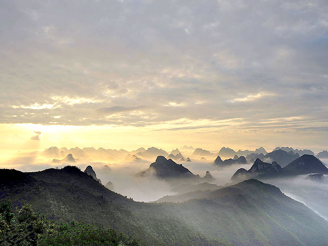 Sunset View of Yao Mountain, Guilin China